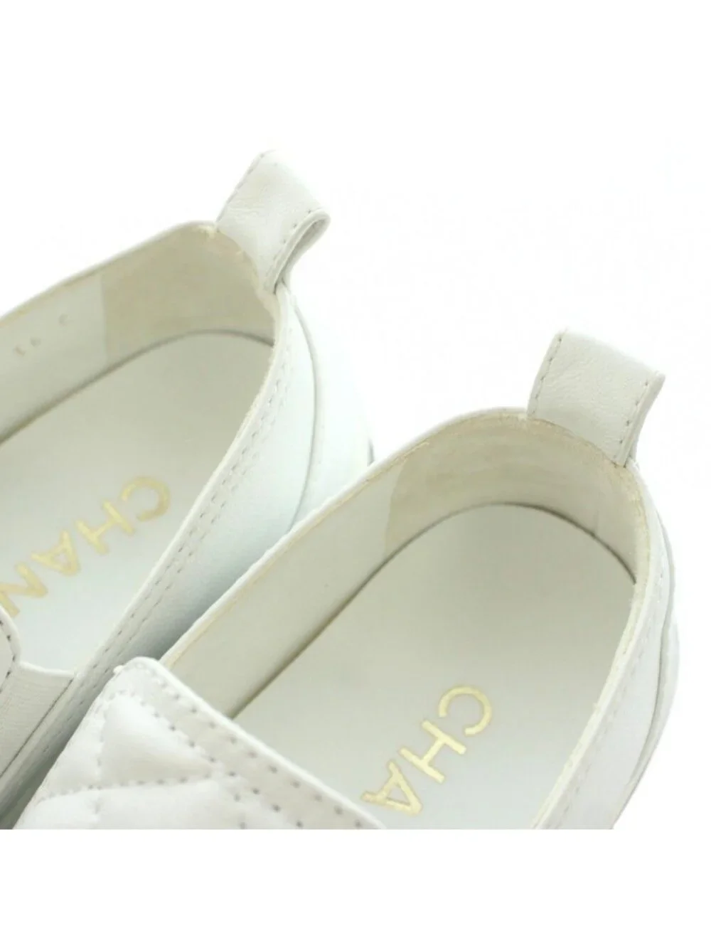 Chanel CC Logo Quilted Leather Slip on Shoes Thick Sole Switch Bicolor White 36